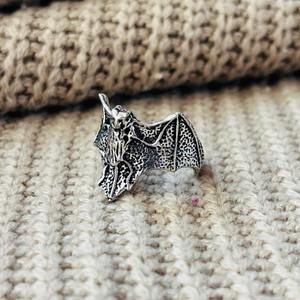 Gothic Bat Shape Brass <b>Ring</b> Oxidized Silver Plated Punk Biker <b>Statement</b> Wholesale <b>Ring</b> For Men's - Product Image 6