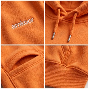 Amkoor <b>Men's</b> <b>Orange</b> Hooded French Terry Solid Front Logo Casual Pocket <b>Hoodie</b> Regular Fit Winter Wear - Product Image 6