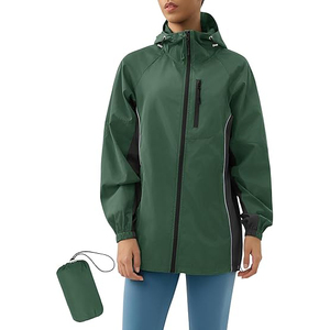 <b>Women's</b> <b>Packable</b> Raincoat and Green Hooded Lightweight Windbreaker <b>Jacket</b> - Product Image 1