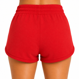 Wholesale Women's <b>Red</b> Polyester/Cotton Blend Anti-Wrinkle Elastic Waist Low Rise Athletic Casual <b>Shorts</b> Custom Logo Waist OEM - Product Image 4