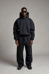 Survêtement gris à capuche pour homme, manches longues, décontracté, 100 % coton biologique, léger, coupe-vent, couleur unie, poches latérales, élastique - Product Image 4