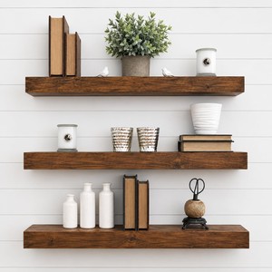 Aqdus Saleem Sheesham Wood <b>Floating</b> Shelf Ebony-Handcrafted Indian Rosewood Contemporary Three-layer <b>Wall</b> Storage <b>Shelves</b> - Product Image 1