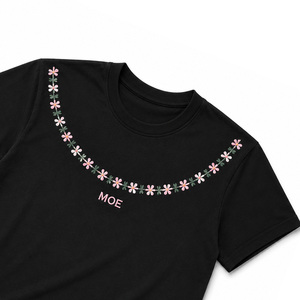 Women's Black Embroidered Floral T-Shirt Crew Neck Short Sleeve women's shirt Regular Fit Casual Top Custom Logo All Seasons OEM - Product Image 4