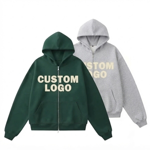 เสื้อฮู้ดซิปมีโลโก้แบบกำหนดเอง ทรงโอเวอร์ไซส์ ยูนิเซ็กส์ สีแดงเบจ สวมใส่สบายๆ ในฤดูใบไม้ร่วง เสื้อฮู้ดสตรีทแวร์โอเวอร์ไซส์ลำลอง - Product Image 1