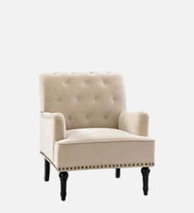 Fauteuil en tissu capitonné avec pieds en bois, chaise de loisirs confortable et rembourrée pour le salon, meubles de maison - Product Image 2