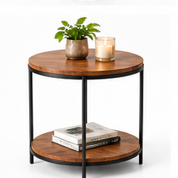 Mesa Auxiliar Redonda con Tapa de Madera y Marco de Aleación de Aluminio, Mesa Auxiliar Moderna de Estilo Industrial para Sala de Estar, Dormitorio, Resistente al Óxido - Product Image 1