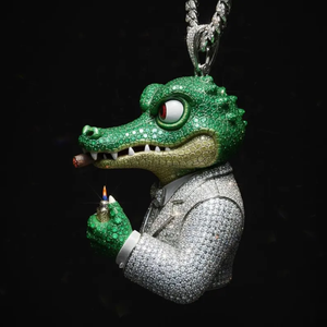 Colgante de Lujo de Moissanita con Diseño de Cocodrilo, Collar con Personaje de Dibujos Animados Iced Out, Acabado en Oro Blanco, Joyería Hip Hop de Alta Gama - Product Image 4