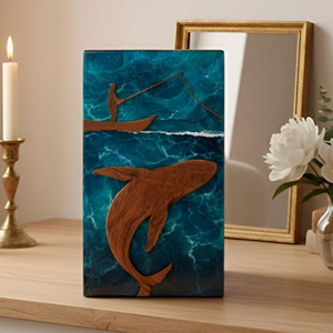 Handmade Wooden Rectangle Urn With Coastal Shark And Fisherman Design For Sympathy Art Display by AYAANS - Product Image 4