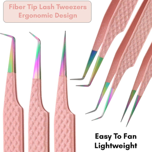 Wholesale Custom Logo 3Pcs <b>Lash</b> Extension Tweezer <b>Kit</b> Pink Textured Volume Tweezers with PU Leather Case for Beauty Salon - Product Image 5