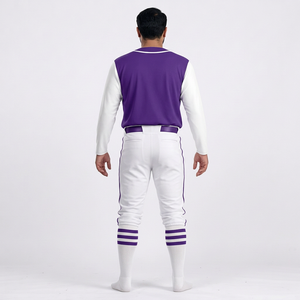 Ensemble de vêtements de baseball pour hommes, pantalon et maillot en jersey uni, 100% polyester, antibactérien, respirant, col en V, manches courtes, fermeture à boutons, personnalisable - Product Image 2