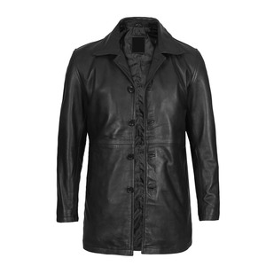 <b>Men</b> Genuine <b>Leather</b> <b>Trench</b> <b>Coat</b> Long Length Single Button Closure Long Sleeve Turn-down Collar Eco-Friendly Breathable Casual - Product Image 1