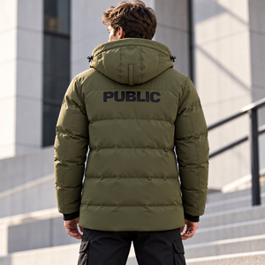 Veste d'hiver rembourrée à capuche personnalisée, résistante au vent et à l'eau, avec logo imprimé, parka matelassée en duvet pour hommes, fabricant de marques mondiales - Product Image 4
