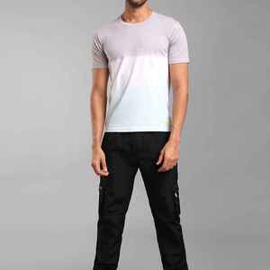 T-shirt décontracté à manches courtes et col rond pour homme, coupe ajustée, en coton tricoté respirant, couleur dégradée, design uni - Product Image 3