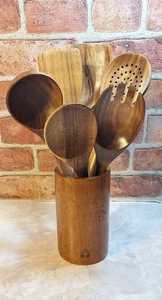 Ensemble d'ustensiles de cuisine en bois, design classique, écologique, durable, cuillère à long manche, idée cadeau de mariage - Product Image 6