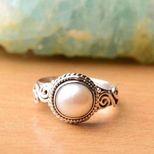 Pearl <b>Ring</b> <b>925</b> Sterling <b>Silver</b> Handmade Band Bezel Setting <b>Ring</b> For Her - Product Image 1