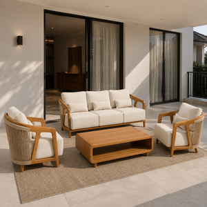 Ensemble de canapés d'extérieur de luxe en teck massif, mobilier de jardin et de terrasse, fauteuil en corde, table basse, mobilier pour villas, complexes hôteliers et hôtels - Product Image 1