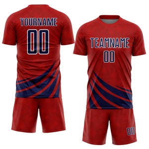 เสื้อฟุตบอลสีแดงแบบกำหนดเองสำหรับผู้ชาย แขนสั้น ระบายเหงื่อได้ดี ผลิตจากโพลีเอสเตอร์ เหมาะสำหรับทุกฤดูกาล ชุดกีฬาสำหรับผู้ใหญ่ - Product Image 1