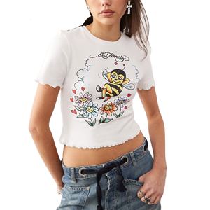 เสื้อยืดครอปพิมพ์ลายการ์ตูน คอกลม แขนสั้น ทรงพอดีตัวสำหรับผู้หญิง สไตล์สตรีทแวร์ - Product Image 1