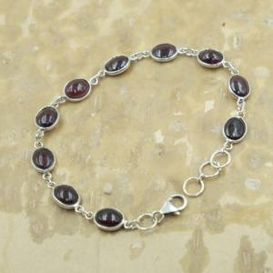 Natural Garnet 925 Sterling Silver Handmade Chain Bracelet Oval Cabochon Gemstone Link Bracelet Adjustable Women Jewelry for <b>Men</b> - Product Image 4