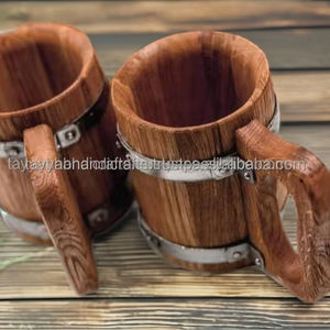 Flacon en bois naturel et acier inoxydable personnalisable Chope à bière en bois et baril de bière en métal Cadeau Inde - Product Image 1