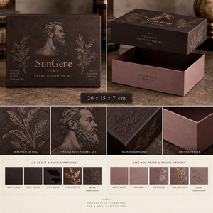 Caja rígida de cartón con tapa extraíble SunGene para set de cuidado de barba en color espresso y malva ahumado - Product Image 6