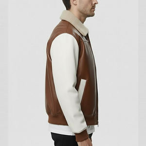 Vestes en cuir véritable pour hommes, en peau d'agneau véritable cirée, noires, à capuche, style bomber, avec capuche amovible, veste d'hiver pour hommes - Product Image 5