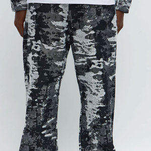 Trendy Custom Designer Skinny Studded Ripped Distress Waxed <b>Bell</b> Bottom Boot Cut Flared Baggy Stacked Denim Jeans Pants for Men - Product Image 2
