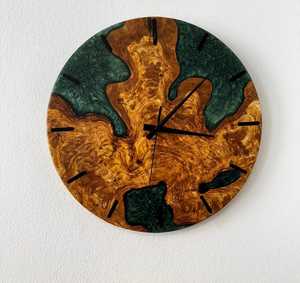 Handmade Olive Wood Green Epoxy Resin Modern Design Battery Powered Wall <b>Clock</b> Silent Artisan Timepiece Living Room Decor - Product Image 2