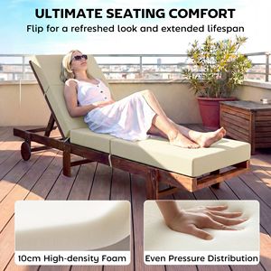 Set di 2 Cuscini Bianchi Crema Spessi 10 cm per Chaise Longue con Lacci, 53 x 183 cm, per Sedie da Esterno/Patio - Product Image 4