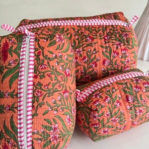 Bohemian Floral Printed Quilted Cosmetic <b>Bag</b> Set Large Multi-Function Travel Makeup Organizer Textile No Zipper - Product Image 5