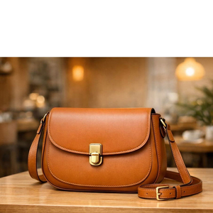 Bolso o cartera de cuero marrón con cierre metálico, similar a los estilos ofrecidos por marcas pakistaníes como Bag - Product Image 5
