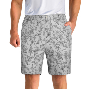 Shorts décontractés pour hommes en polyester tissé à imprimé floral gris, avec fermeture boutonnée, respirants, pour le golf - Product Image 2