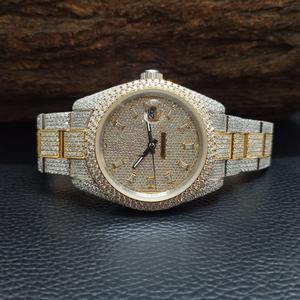 Reloj de Pulsera para Hombre, Elegante y Deportivo, con Esfera de Cristal, Movimiento Automático de Lujo, en Acero Inoxidable en Tono Blanco y Amarillo, con Diamantes - Product Image 1