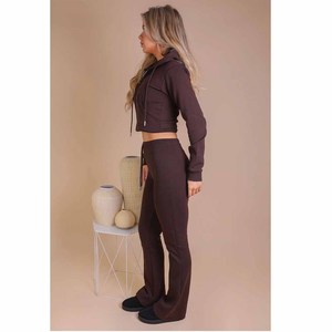 Pantalons de jogging et de survêtement évasés pour femmes, 100% coton, tissu éponge, style streetwear, fermeture éclair et design avec patchs - Product Image 2
