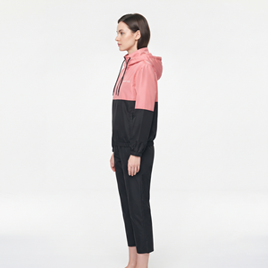 Custom Logo Women's Regular Fit <b>Nylon</b> Hooded Quarter Zip Color Block Sports Tracksuit Matching Athletic <b>Pants</b> Set - Product Image 4