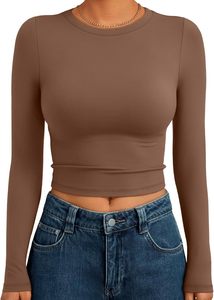 Camiseta de mujer estilo hip hop, de tela de alta densidad, corte holgado, top corto, algodón grueso, ropa urbana, manga larga. - Product Image 1