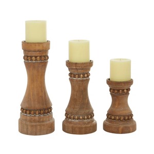 Wooden Candlestick Holder <b>Set</b> Cylindrical Shape Home Decoration Durable Design - Product Image 3