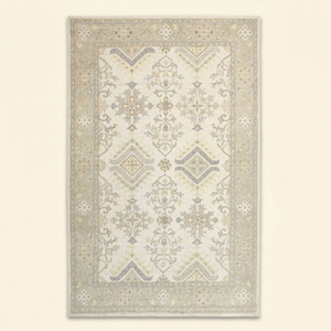 Tapis en laine tufté à la main Ivory Heritage Garden, motif floral géométrique moderne, tapis de zone à bordure, antidérapant, écologique, à poils épais, pour salon - Product Image 1