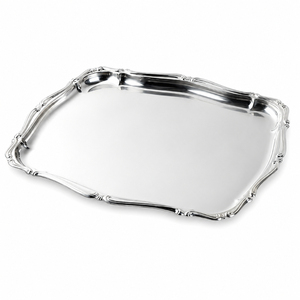Premium Oval Metal Serving Tray <b>Silver</b> Stainless Steel Food Platter With Golden Scallop Shell Handles Decorative <b>Coffee</b> <b>Table</b> - Product Image 4