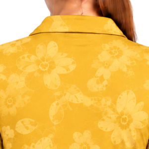 Polo de Golf Amarillo Dorado para Mujer, Manga Corta, Estampado Floral, Deportivo, Personalizado, al por Mayor, Transpirable - Product Image 6