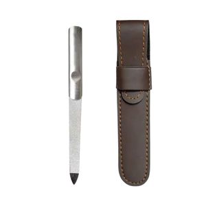 Stainless Steel Luxury <b>Nail</b> <b>File</b> Double-Sided 100/180 Grit Pointed Tip Protective Leather Sleeve for Professional Salon Home Use - Product Image 1