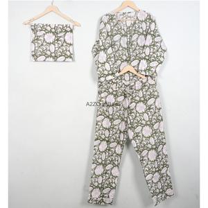 Conjunto de Pijama de Algodón Floral Hecho a Mano al por Mayor para Mujer, Suave, Cómodo, Cuello Redondo, Elegante, Transpirable, Manga Larga - Product Image 3