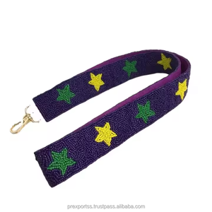 Golden Star Pattern Vintage Handmade <b>Adjustable</b> Cotton Beaded Bag <b>Strap</b> Shoulder Belt Decorative Crossbody Bag Hanger Fashion - Product Image 2