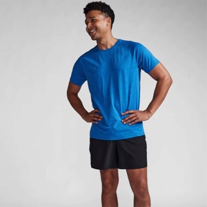 Men's Blue O-Neck Short Sleeve T-<b>Shirt</b> <b>100</b>% <b>Polyester</b> Jersey Regular Fit Solid Color Casual Style Breathable Knitted Fabric - Product Image 2