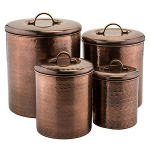 Juego de cuatro recipientes herméticos redondos de cobre puro martillado de lujo a precio de mayorista para uso en el hogar, hoteles, bares y restaurantes. - Product Image 5