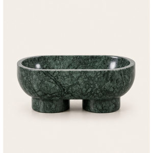 Bol ovale de luxe en marbre vert sur piétement, plateau à fruits en pierre naturelle, centre de table moderne pour table basse, décoration intérieure - Product Image 3