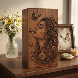 Urna Funeraria de Madera de Nogal Personalizada, Caja Conmemorativa para Cenizas, Recipiente con Grabado de Mariposas y Flores para Guardar Recuerdos de Bebés, Mascotas y Adultos - Product Image 5