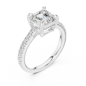 Anillo de diamantes con corte Asscher exclusivo, hecho a pedido, certificado por GRA, elegante anillo con banda pavé hecho a mano, disponible en oro blanco de 14k. - Product Image 4