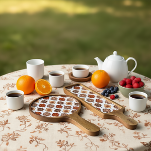 ถาดเสิร์ฟไม้ทำมือลายพิมพ์สวยงาม สำหรับชา กาแฟ อาหารเช้า ของว่าง - ถาดตกแต่ง - Product Image 3