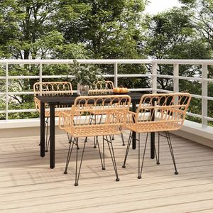 Set da Pranzo da Giardino in Rattan Sintetico Nero e Acciaio, 4 Posti, Resistente alle Intemperie, Design Contemporaneo - Product Image 1